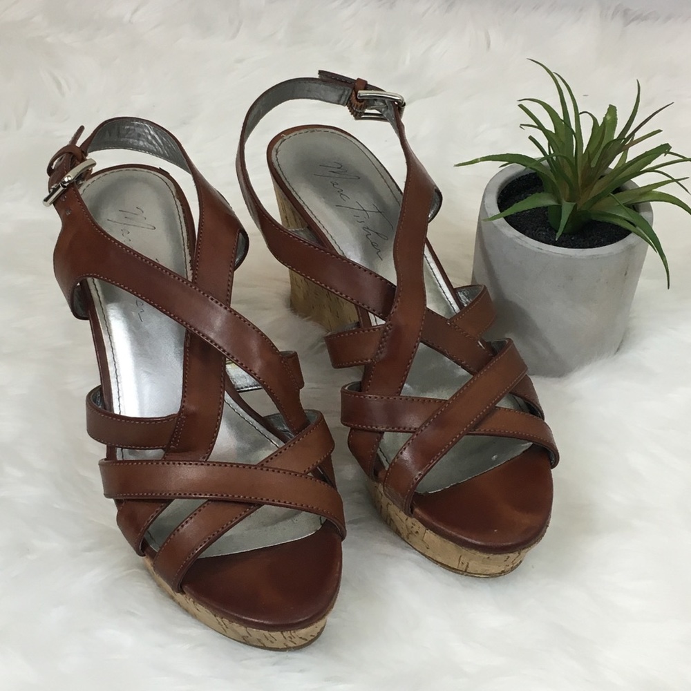 Marc Fisher Brown Gleena Cork Wedges 7